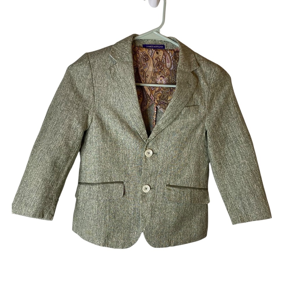 James Morgan Boys Green 100% Linen Sports Coat Blazer Elbow Patches Size 7